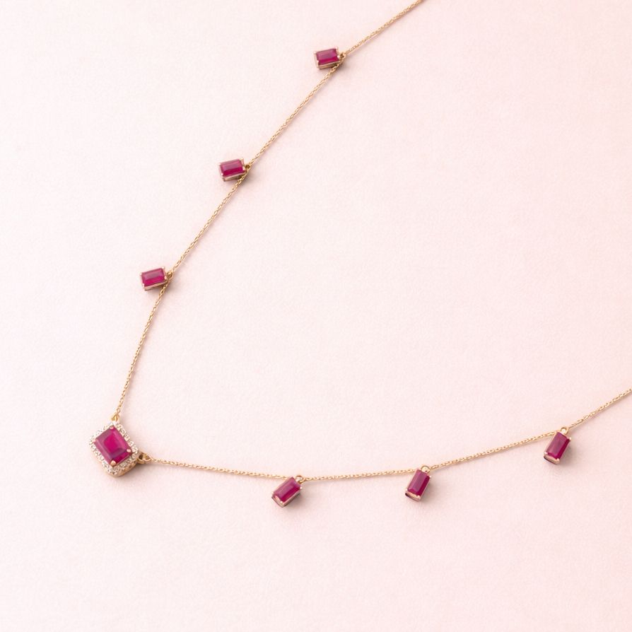 Ruby Solitaire and Dangle Necklace