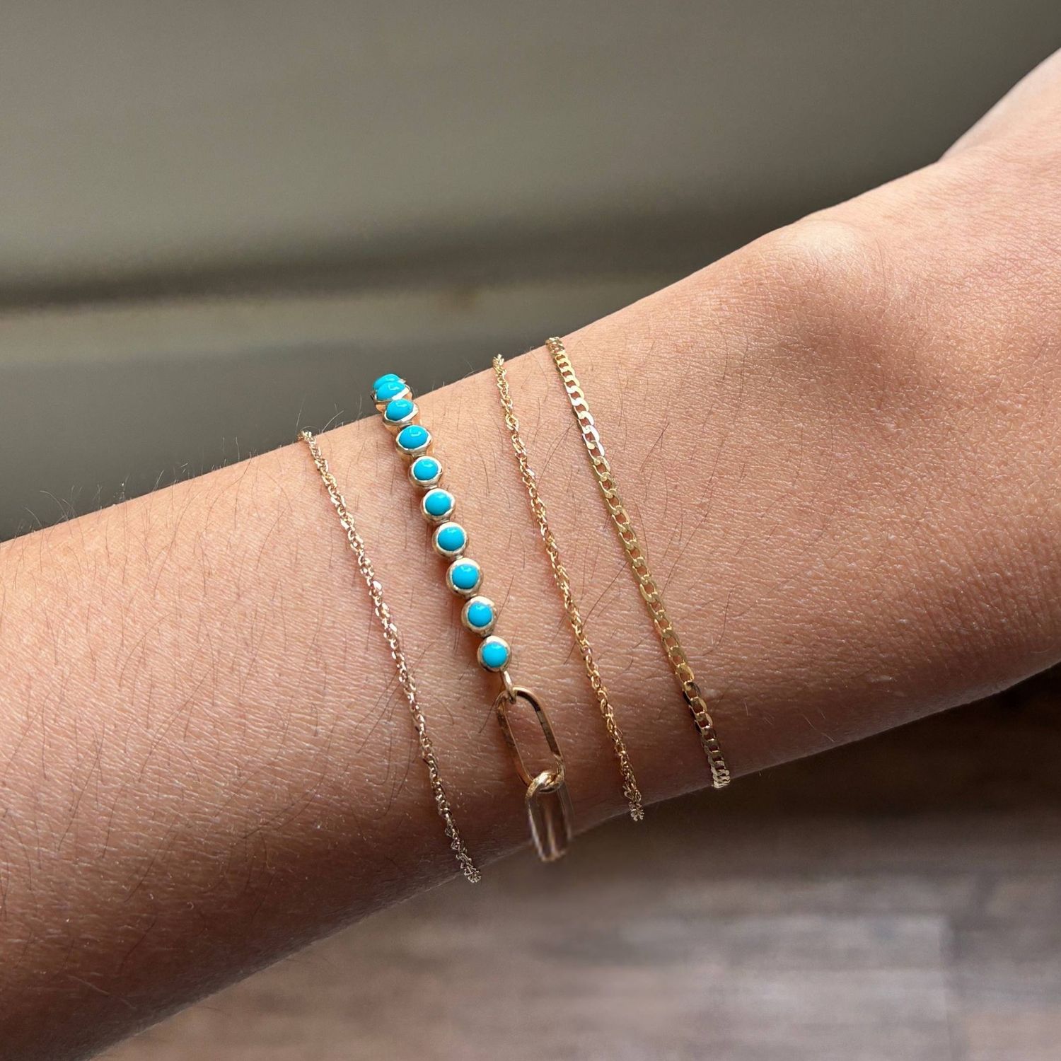 Round Gemstone Half Paperclip Bracelet