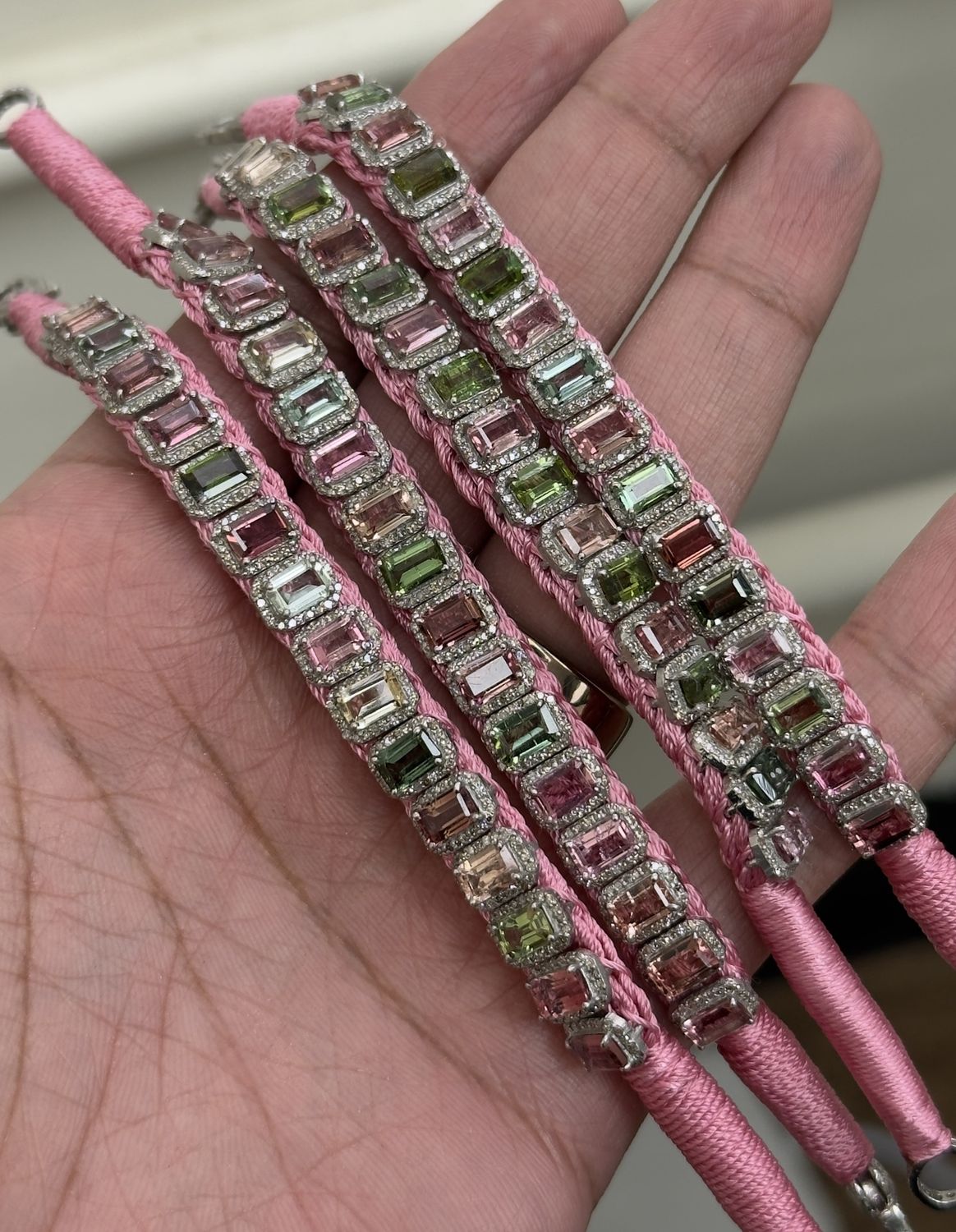 Petalya Macrame Bracelet, Colour: SIL PINKTOUR-11.42ct D-1.41ct/7.21g