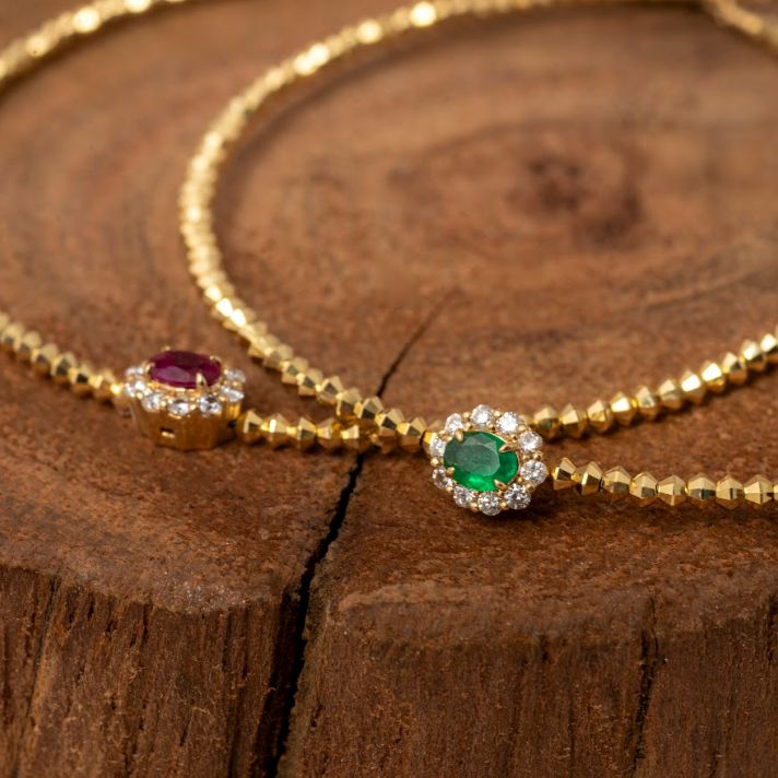Beaded Gemstone Halo Bangle