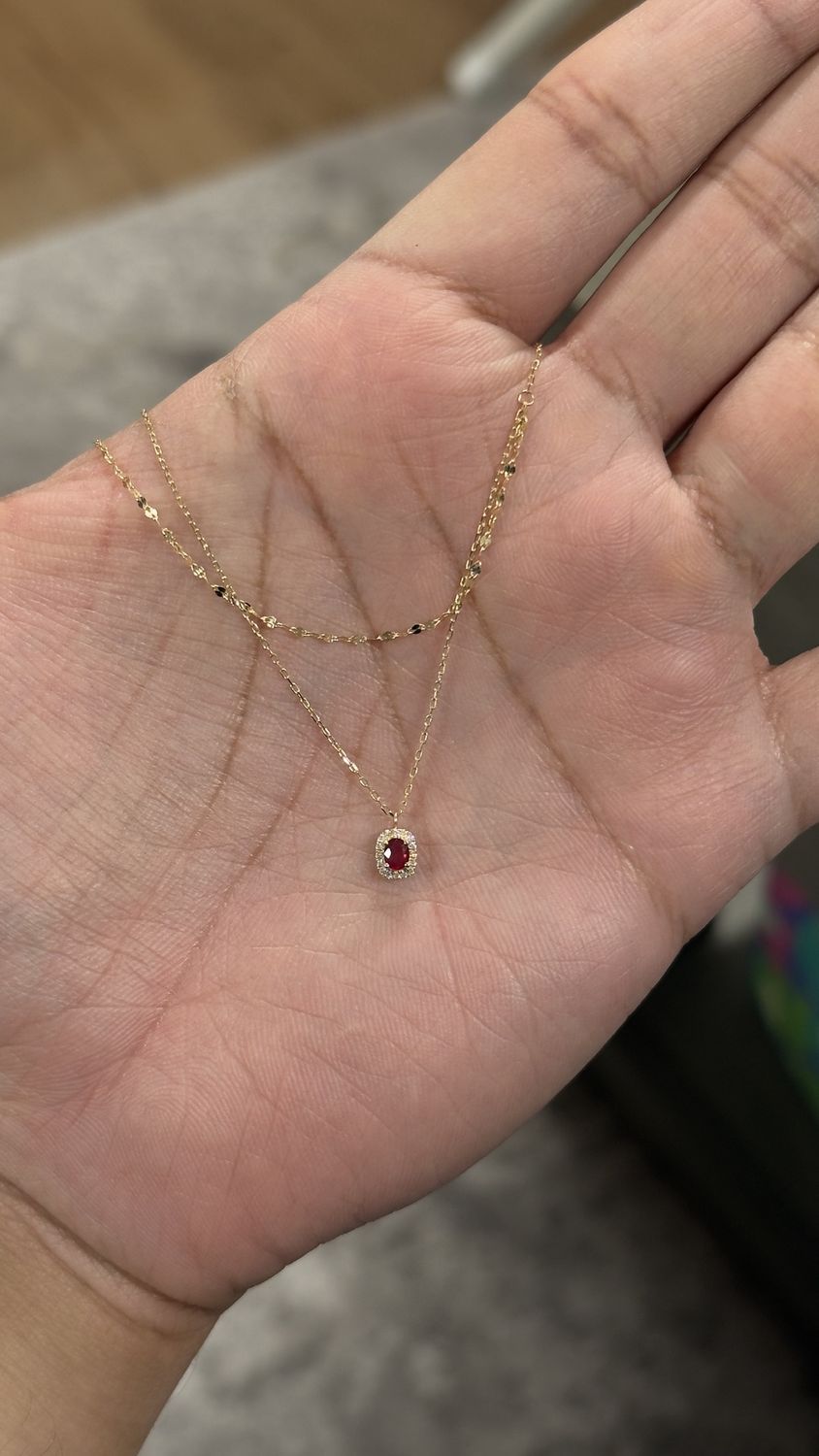 Double Layer Solitaire Gemstone Necklace, Colour: 18KY R-0.2ct D-0.04ct/2.5g