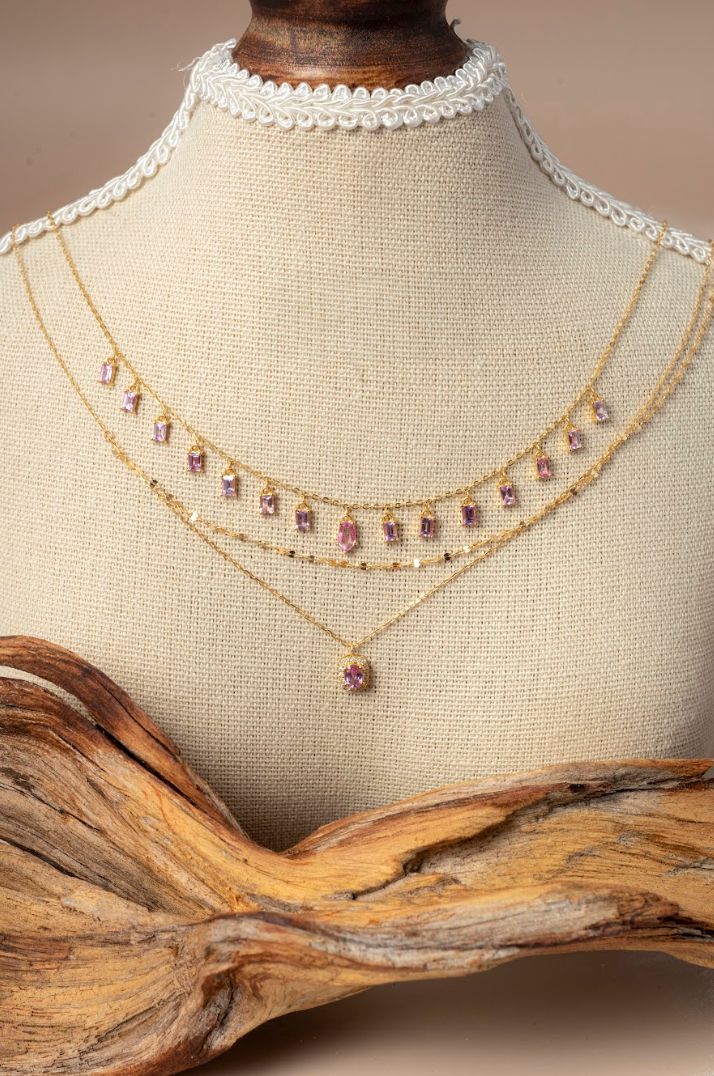 Pink Sapphire Dangle Necklace