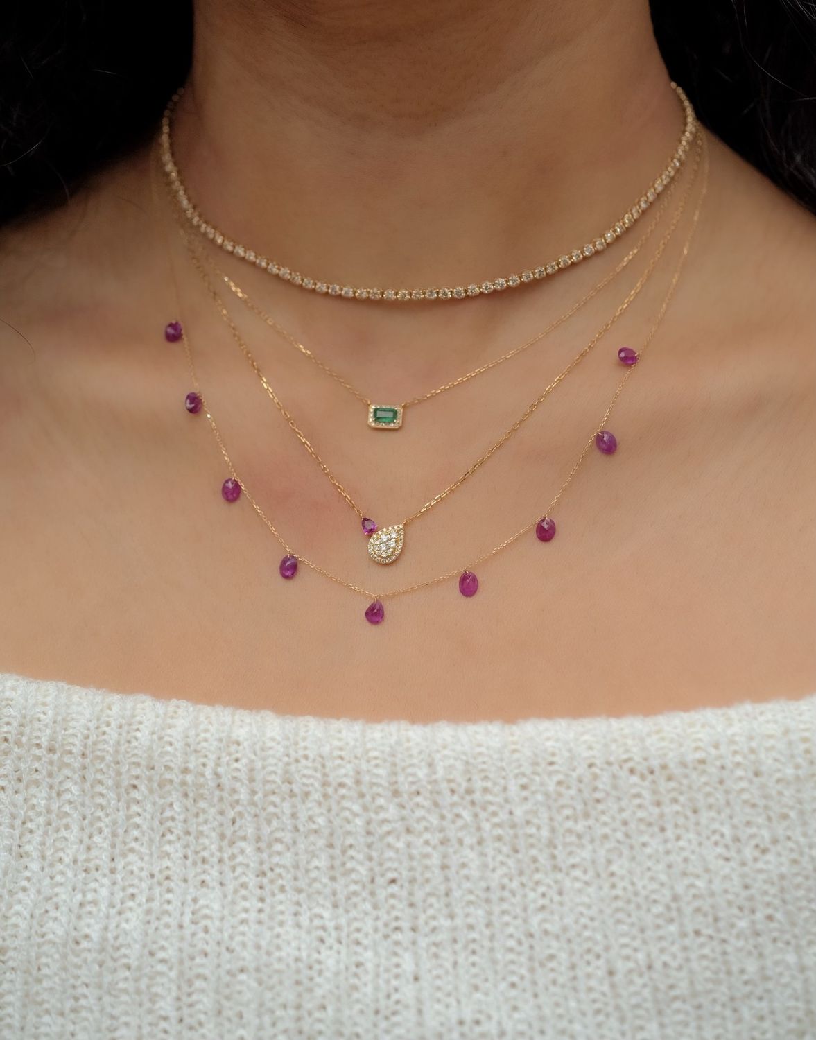 Pierced Ruby Dangle Necklace