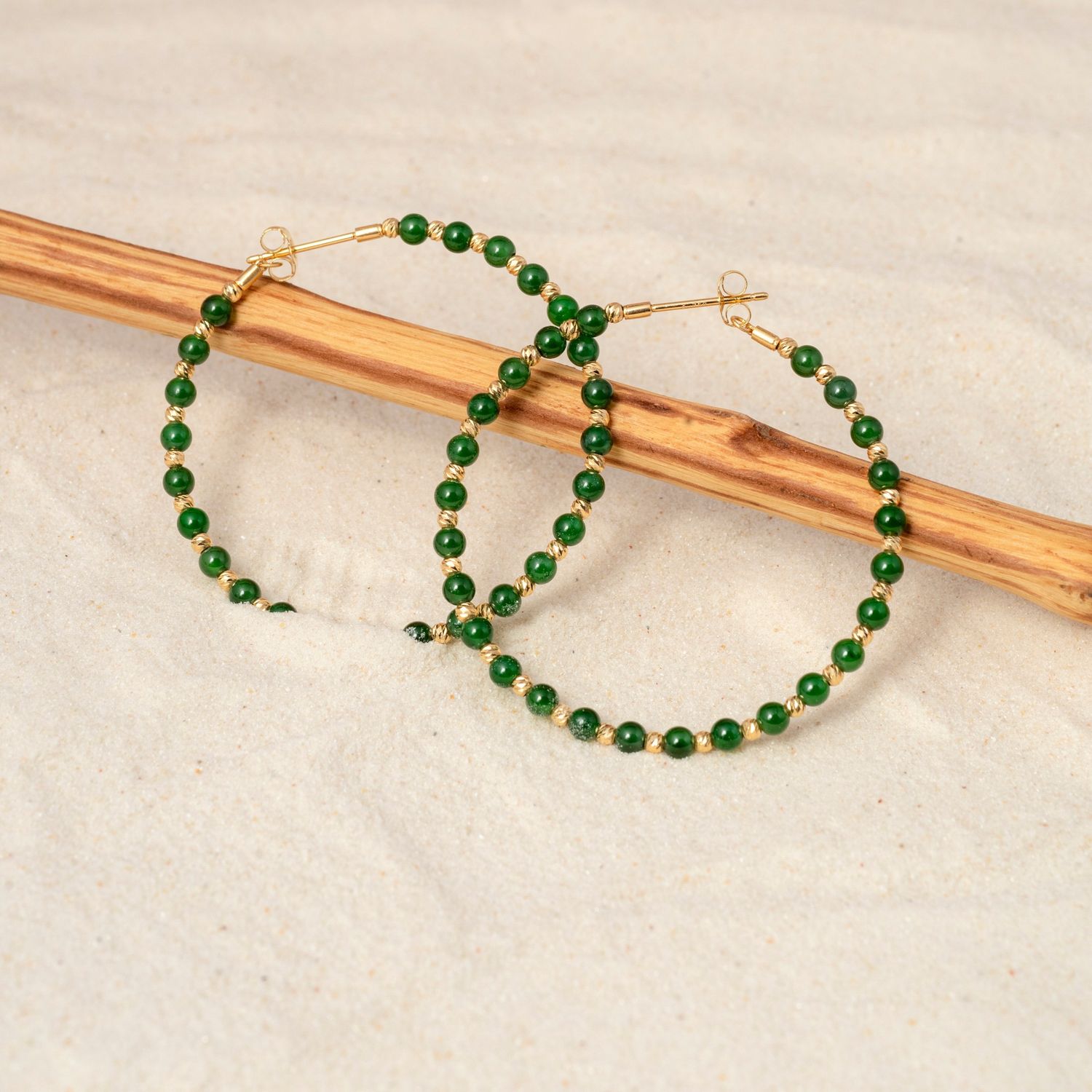 Emerald Bead Hoops