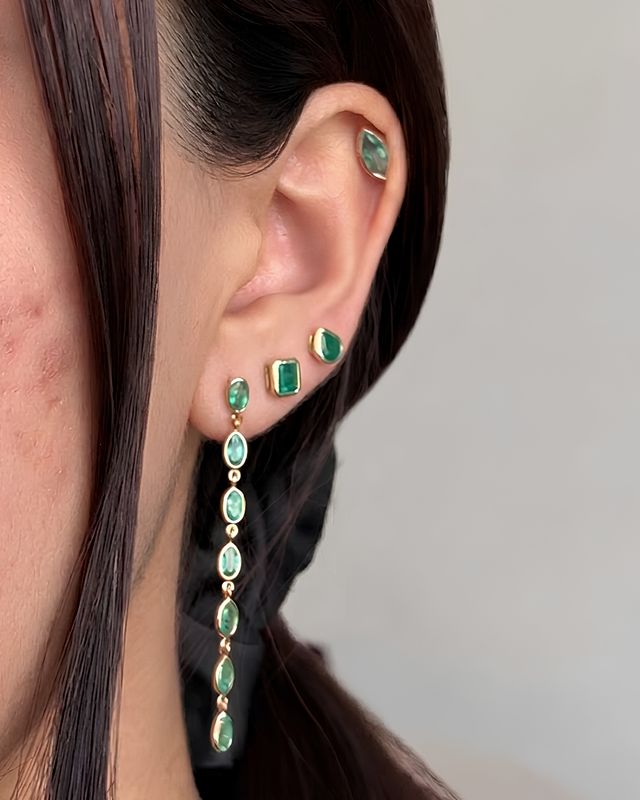 Emerald Petal Bezel Studs