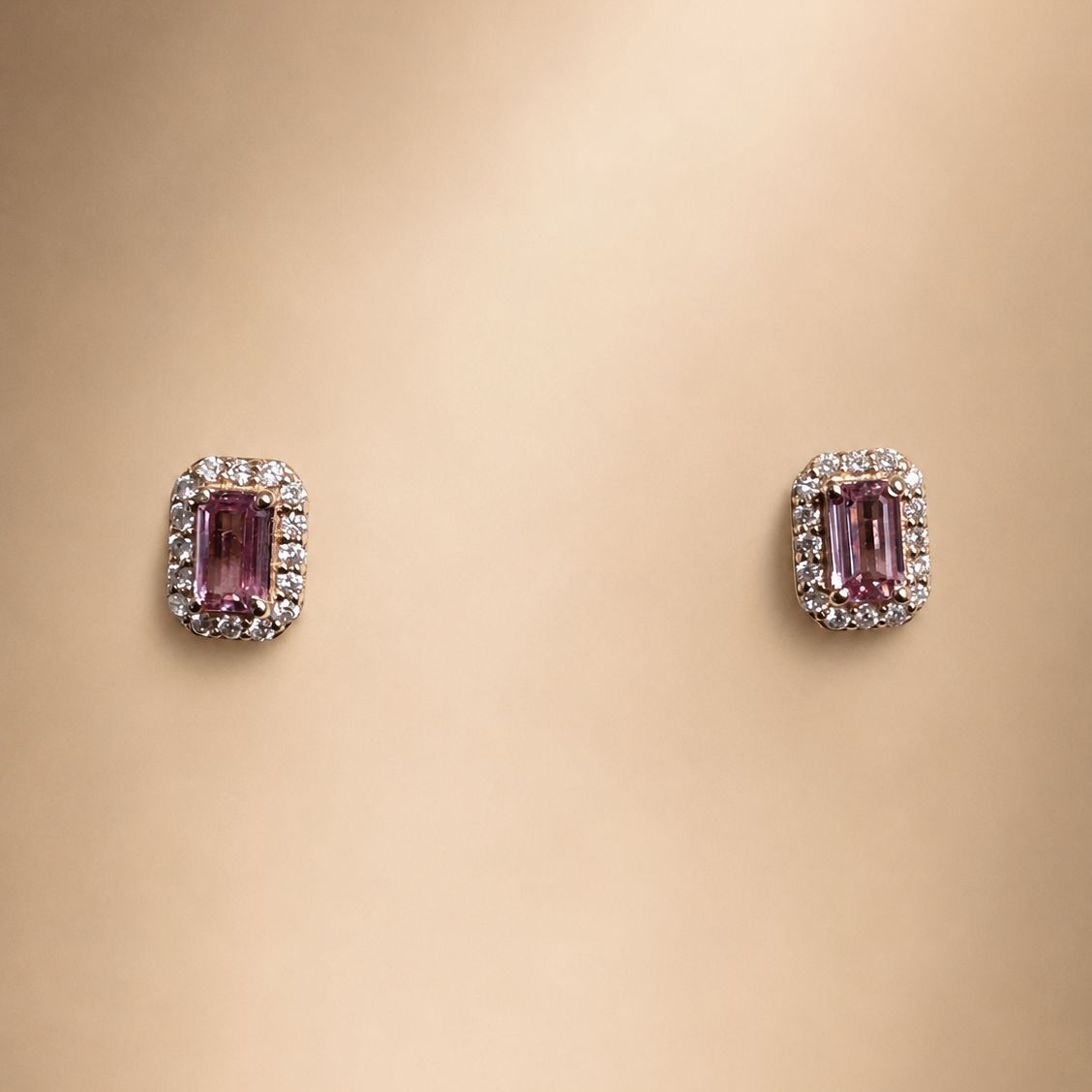 Pink Sapphire Halo Studs