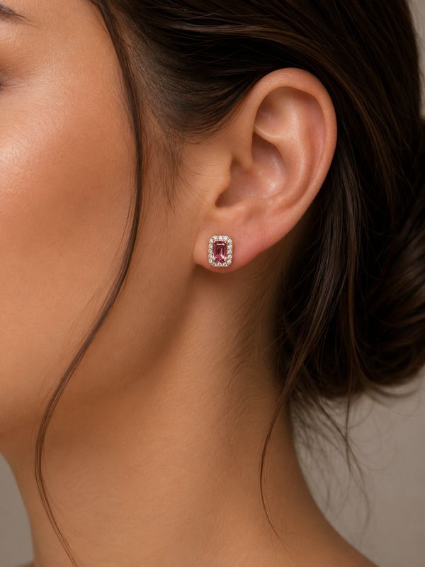 Pink Sapphire Halo Studs