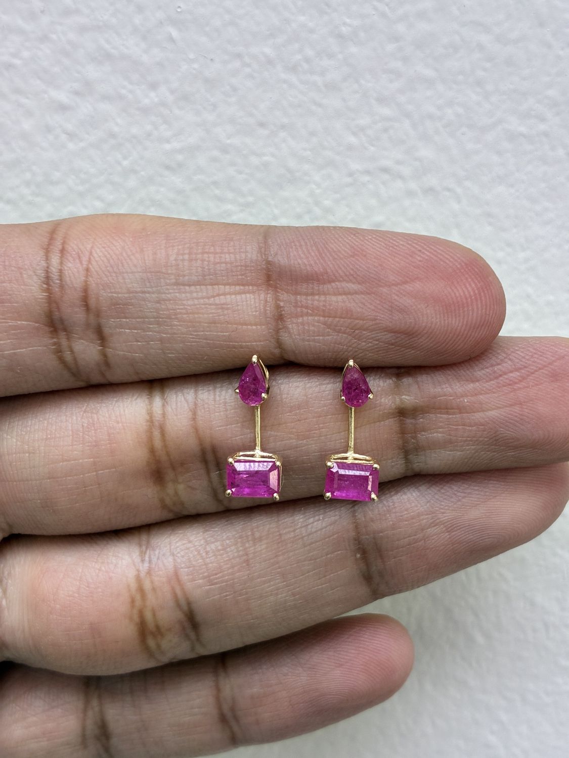 Gemstone Ear Jacket Studs, Colour: 14KY R-1.64ct/1.85g