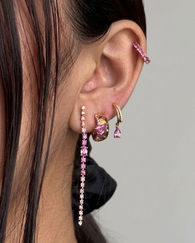 Pink Sapphire Double Drop Hoops