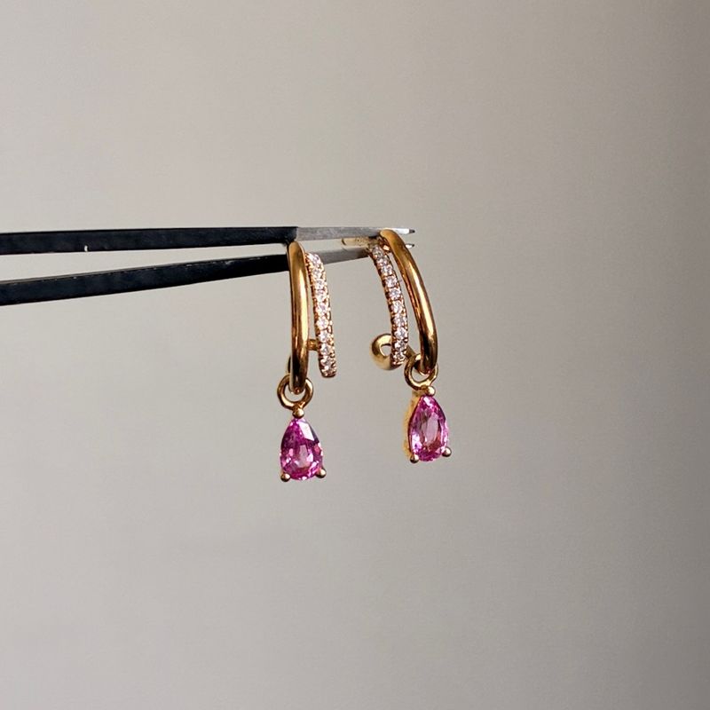 Pink Sapphire Double Drop Hoops