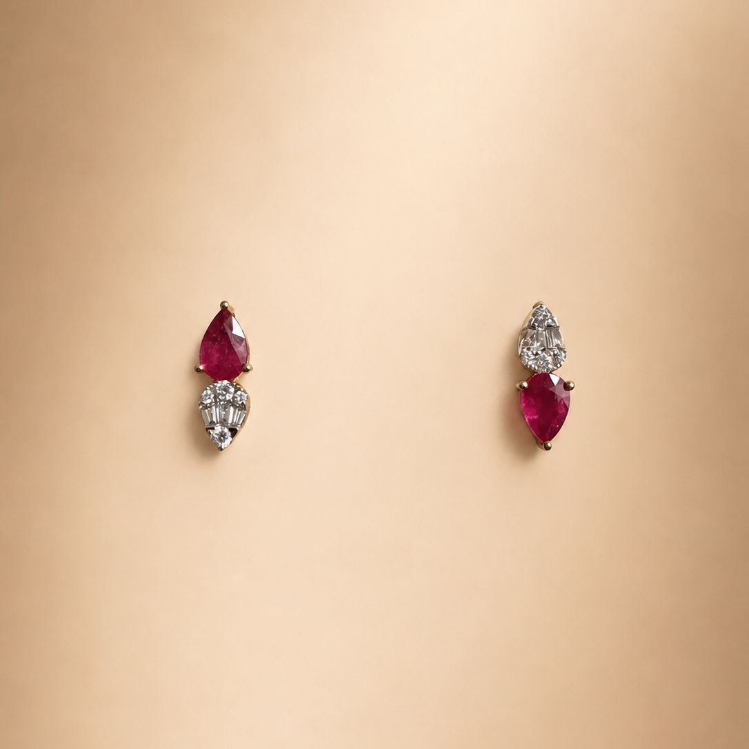 Asymmetric Ruby Studs
