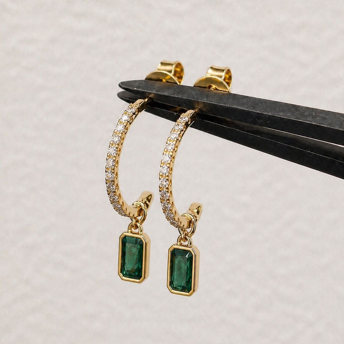 Emerald Drop Half Hoops