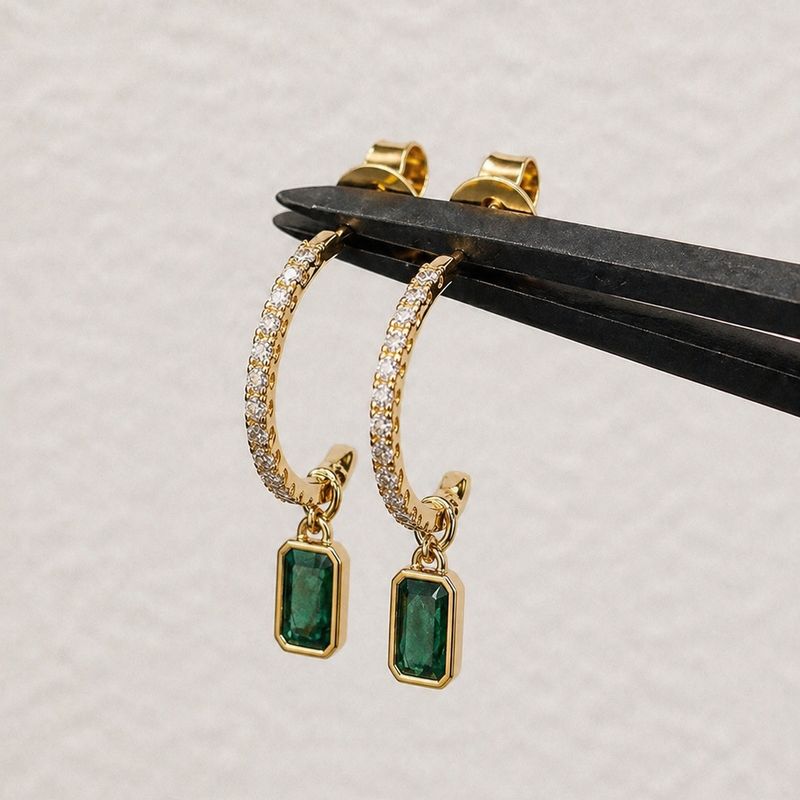 Emerald Drop Half Hoops