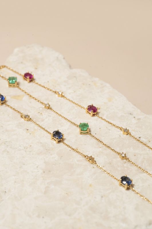 Gemstone and Diamond Station Bracelet