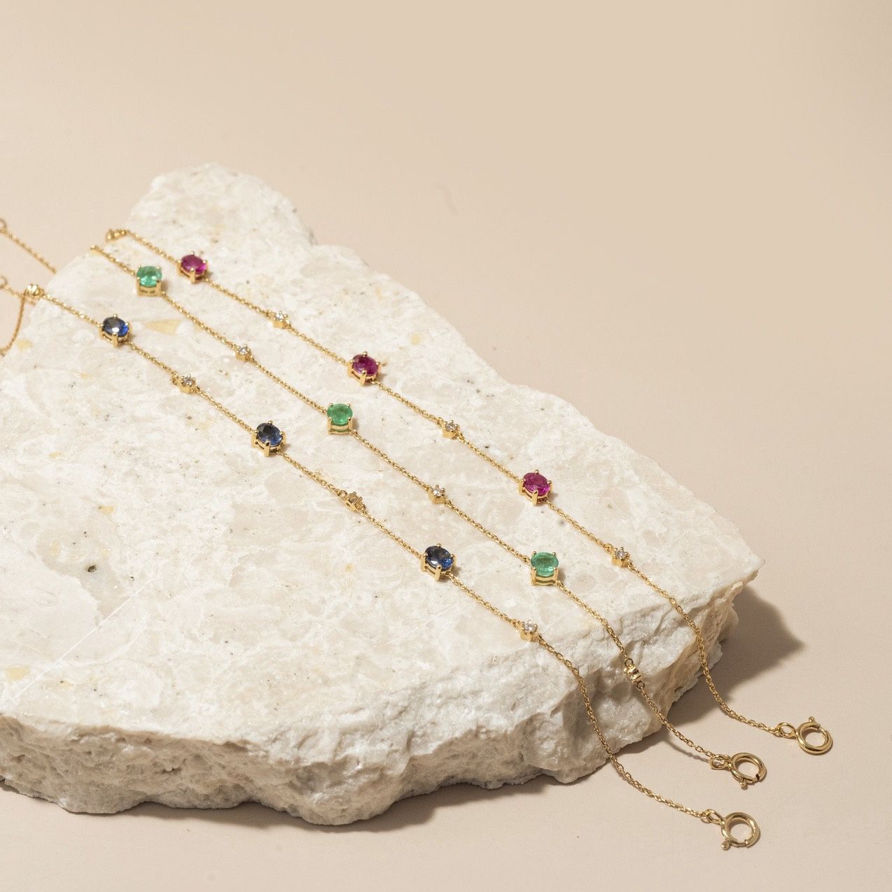 Gemstone and Diamond Station Bracelet