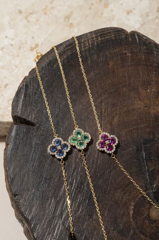 Gemstone and Diamond Clover Bracelet