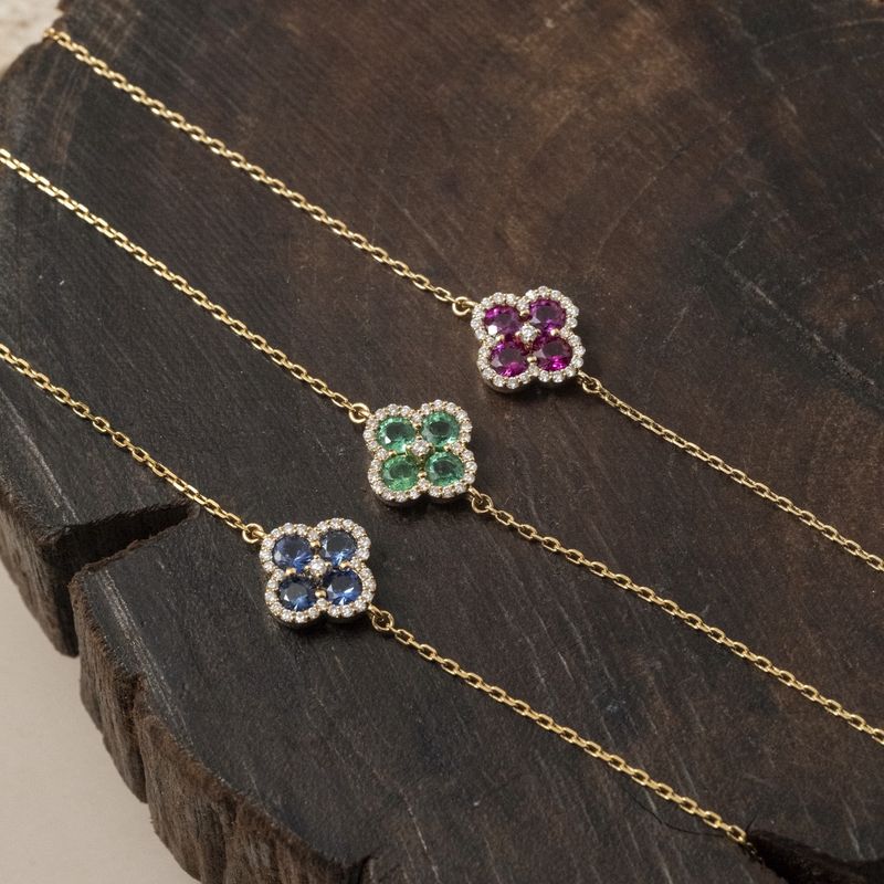 Gemstone and Diamond Clover Bracelet