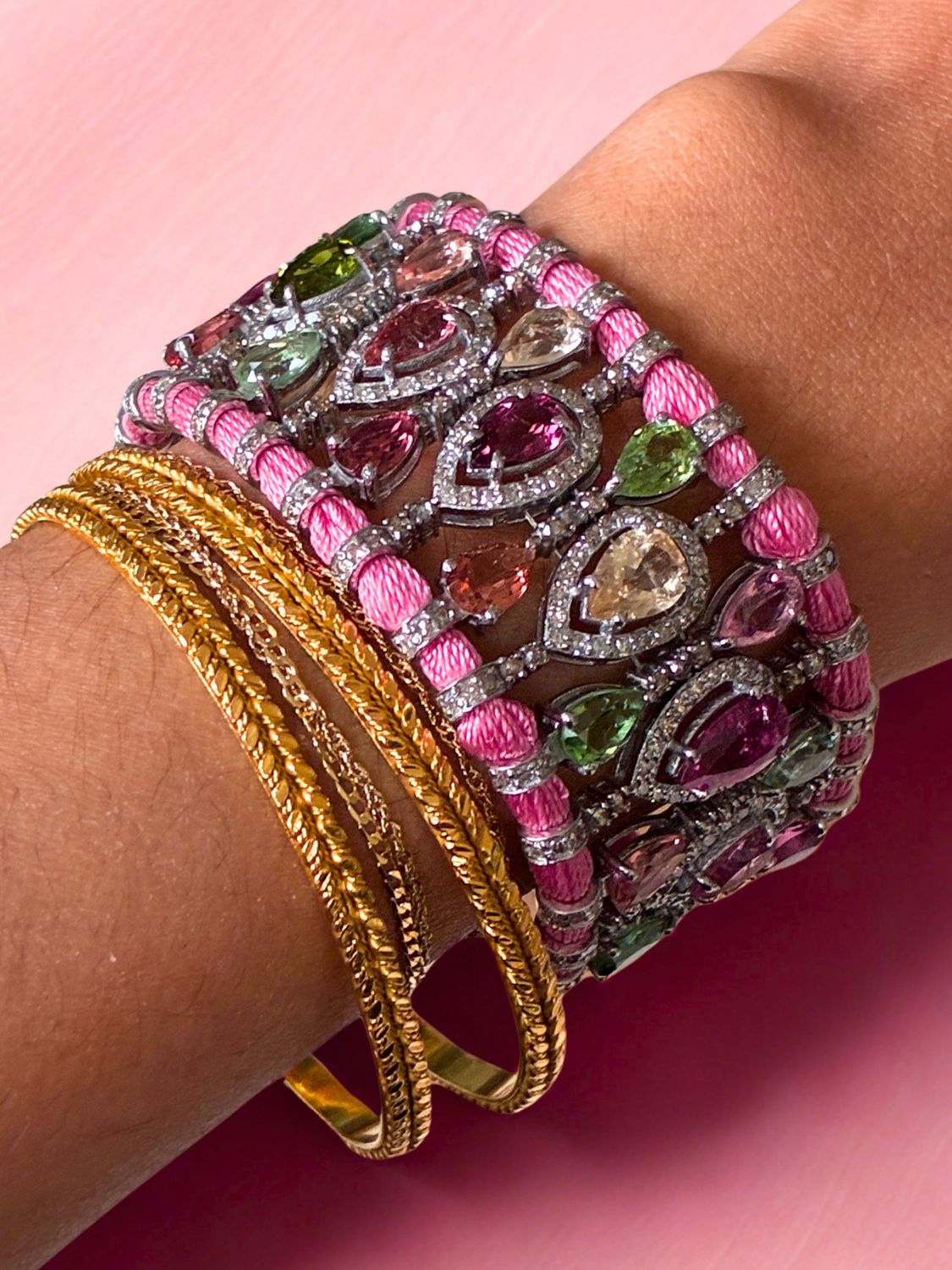 Zephyra Macrame Bracelet, Colour: SIL PINK TOUR-18.13ct D-3.64ct/24.51g
