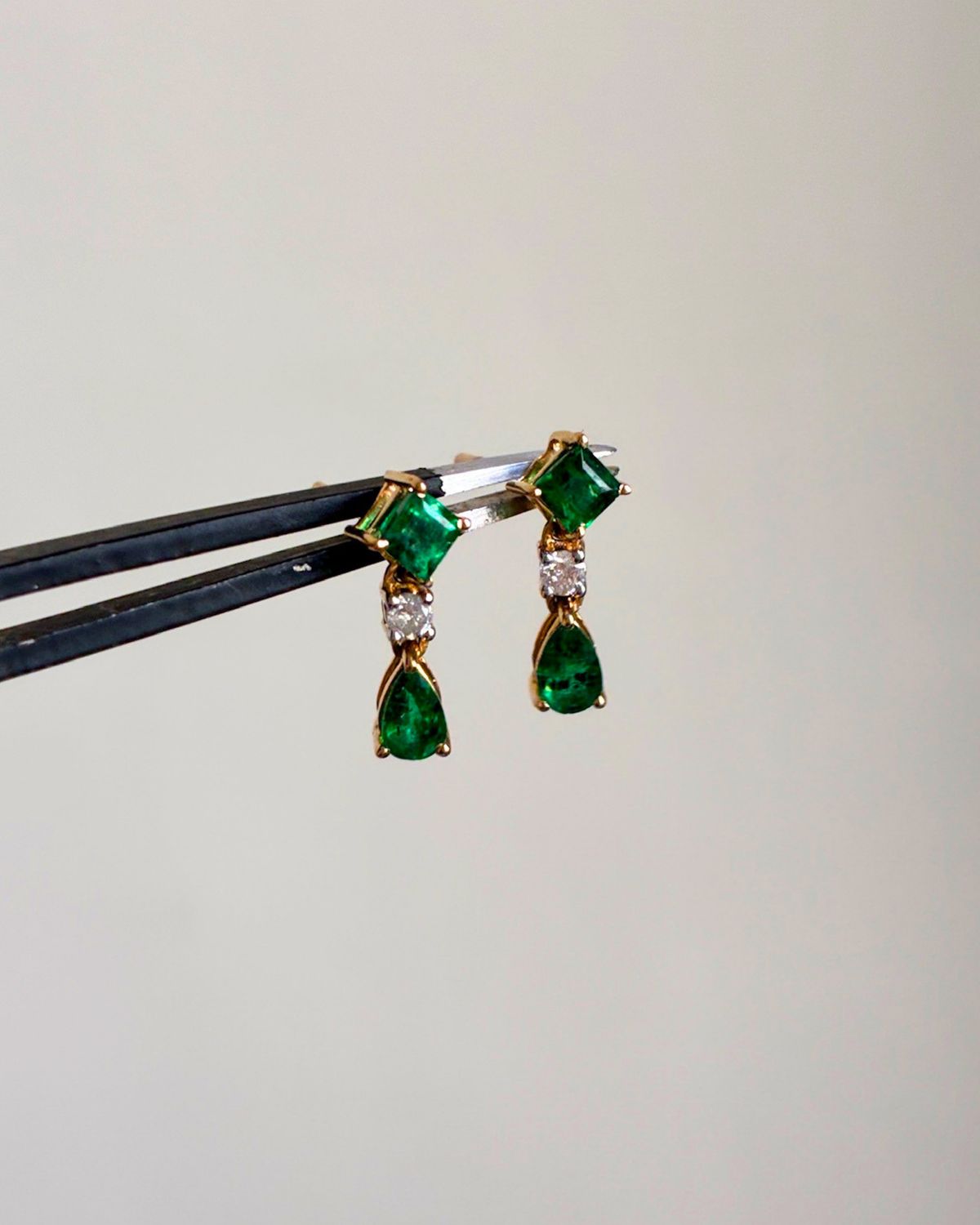 Mixed Emerald Drop Earrings