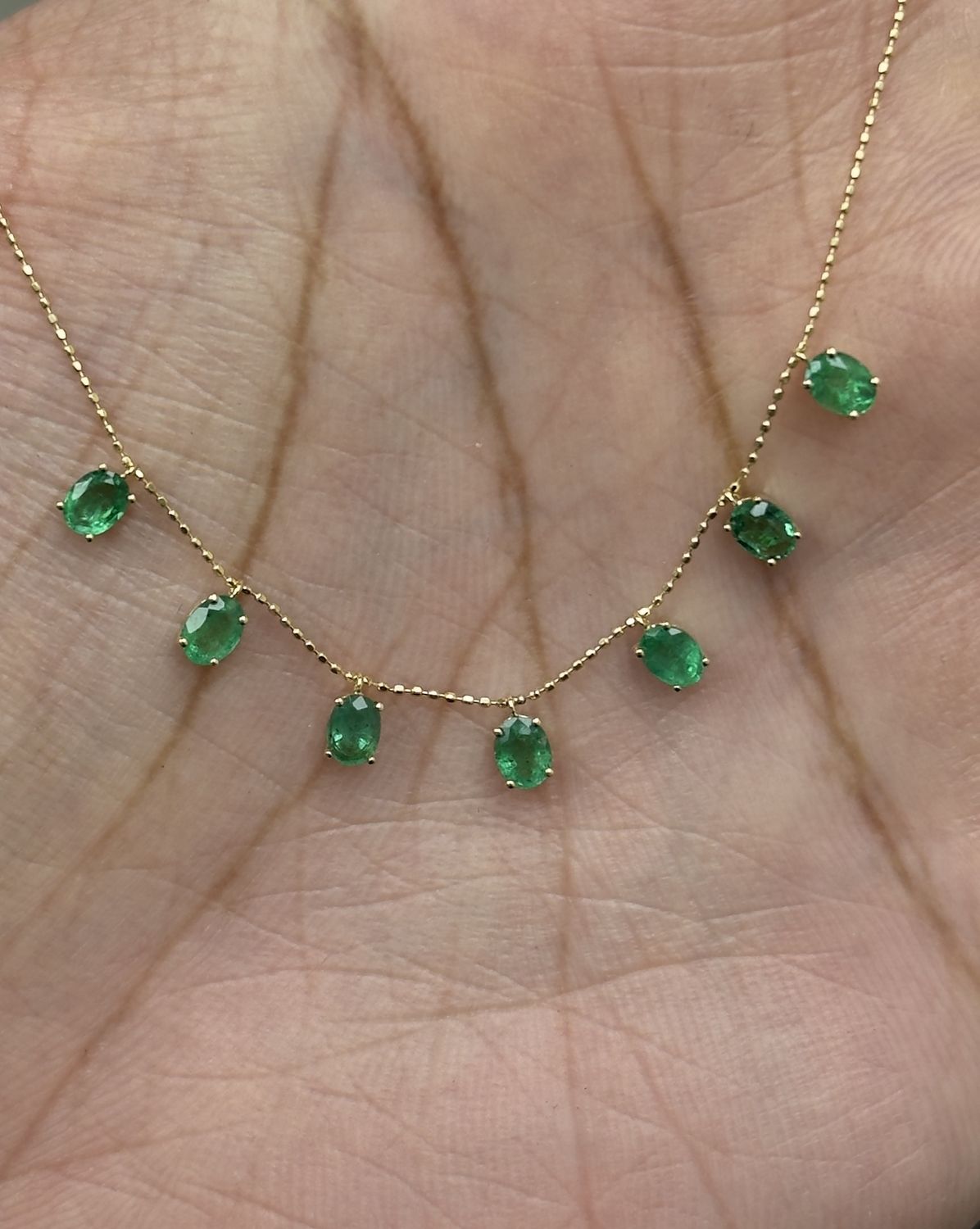 Multi Emerald Floating Dangle Necklace