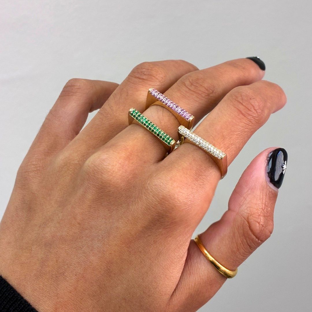 Rounded Gemstone Square Ring