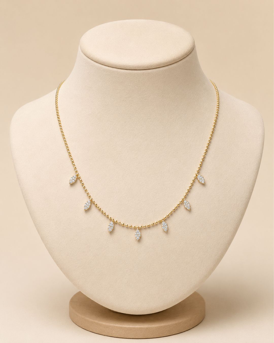 Diamond Leaf Ball Chain Necklace, Colour: D: 0.2ct/14KY: 2.55g