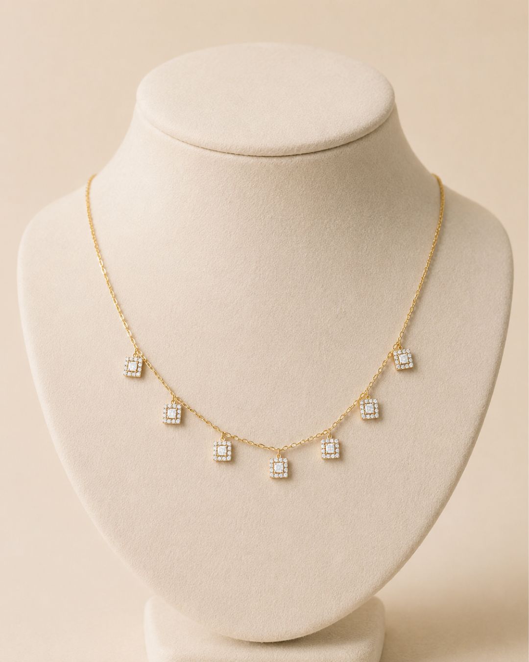 Diamond Square Necklace, Colour: D: 0.32ct/14KY: 2.18g
