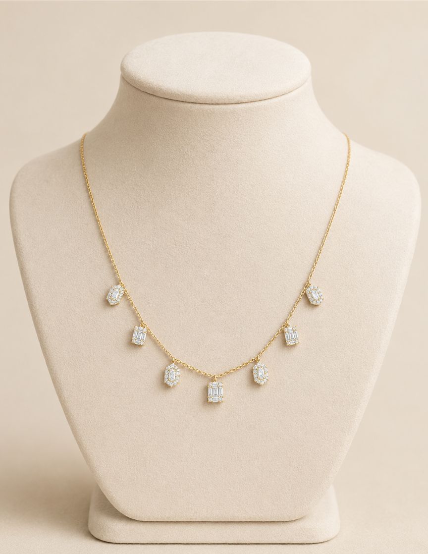 Diamond Hexe Square Chain Necklace, Colour: D: 0.47ct/14KY: 2.3g
