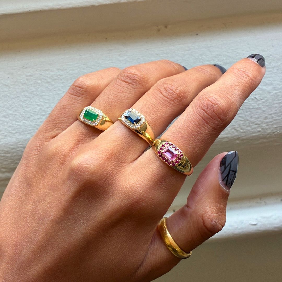 Gemstone Halo Signet Ring