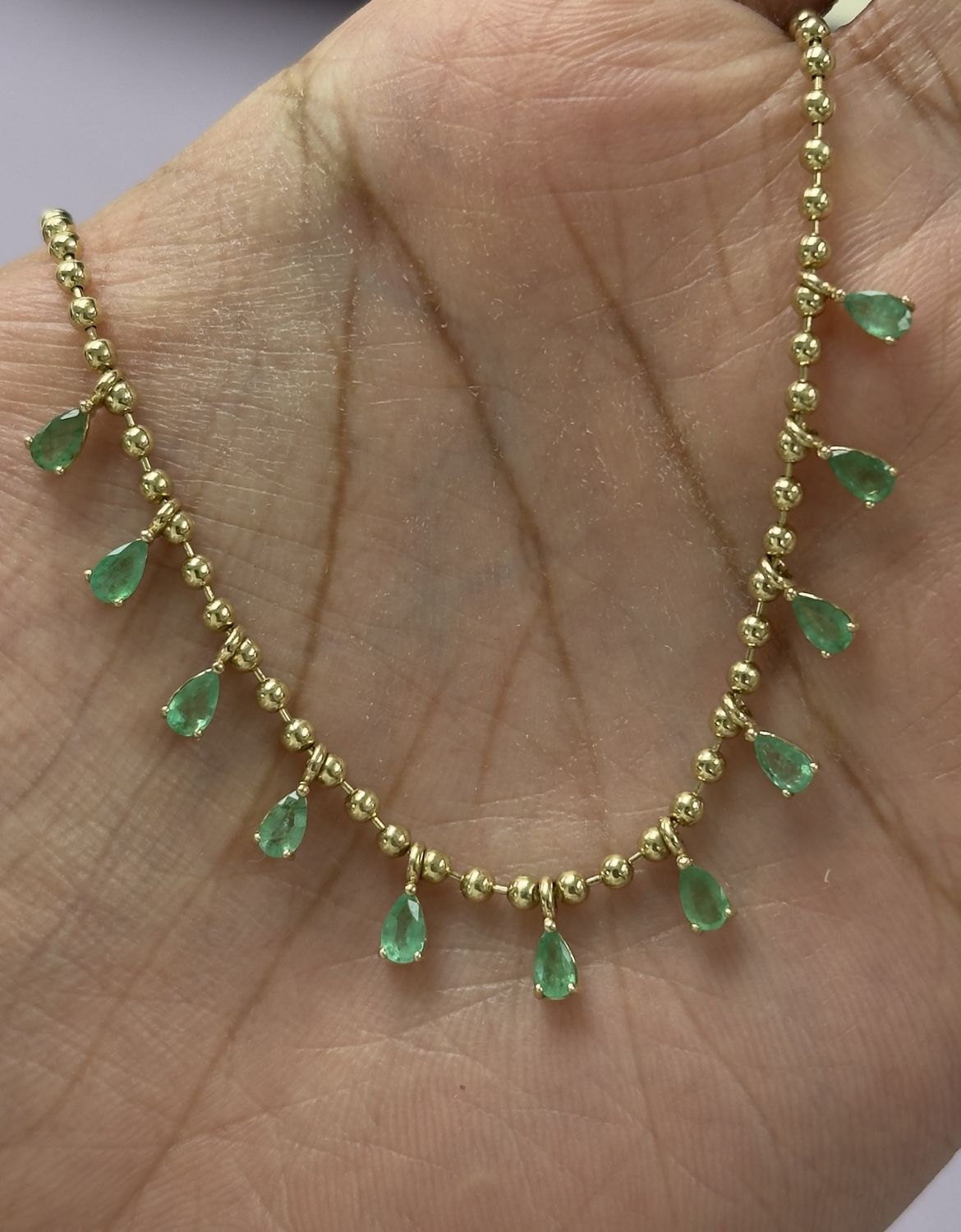 Pear Ball Station Necklace, Colour: 14KY EM-1.91ct/10.38g