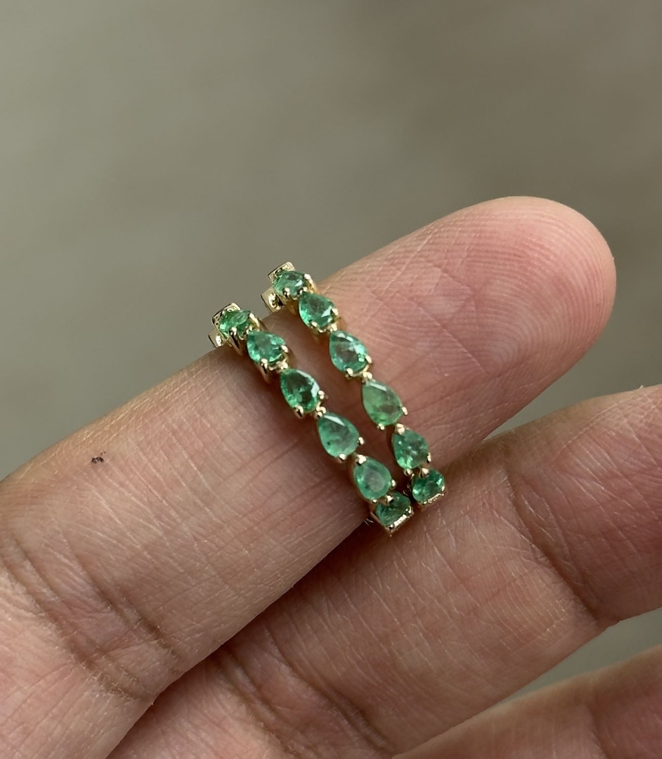 Pear Peekaboo Gemstone Hoops, Colour: 14KY EM-2.62ct/3.92g