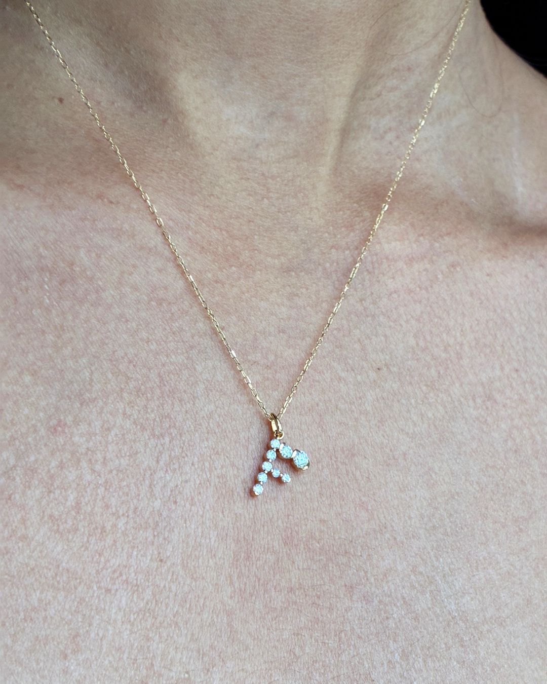 18K Yellow Gold Bezel Initial Necklace