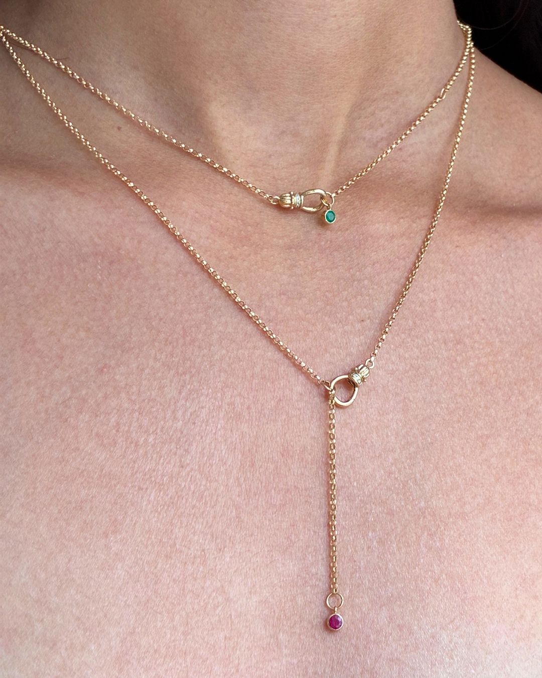 18K Yellow Gold Baby Bezel Gemstone &amp; Diamond Necklace