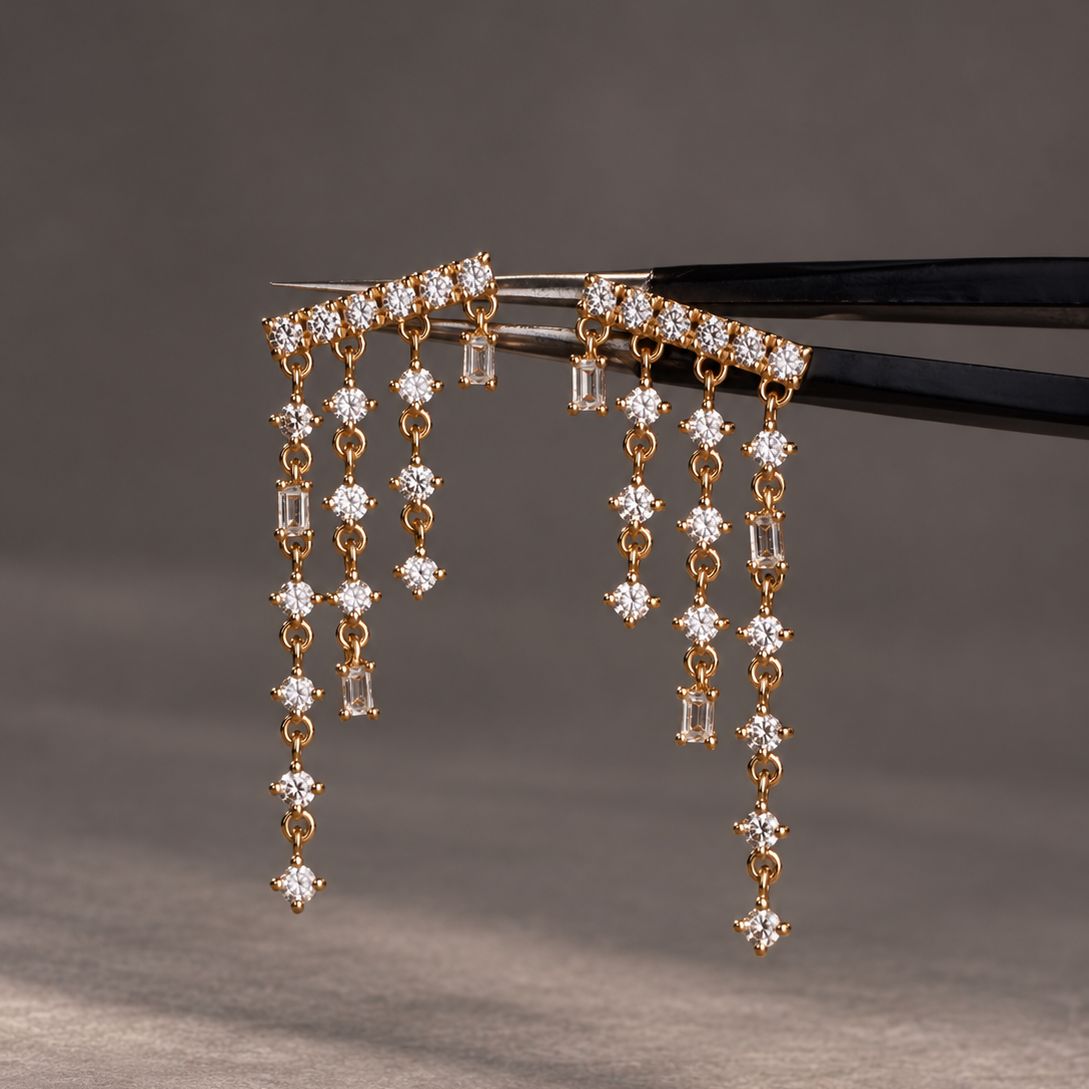 Diamond Waterfall Earrings, Colour: D: 0.4ct/18KY: 1.25g