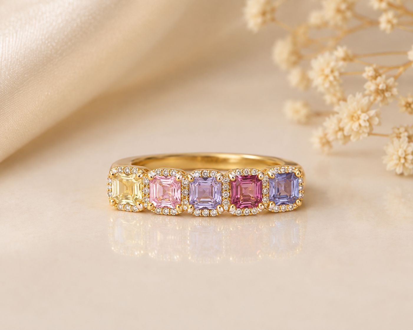 Pastel Princess Ring 14k 5.87g MS: 1.76cts D:.45 cts