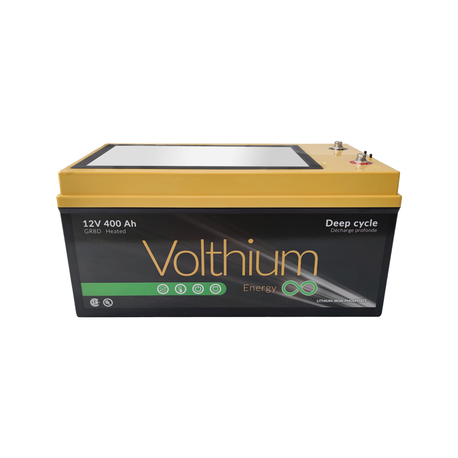 BATTERIE LITHIUM 12.8V 400AH AUTOHAUFFANTE BOUTON ON/OFF GR 8D
