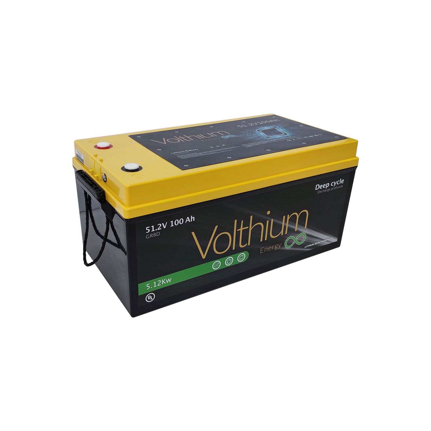 BATTERIE LITHIUM 51.2V 100AH AVEC SOFT START ET BOUTON ON/OFF GR 8D