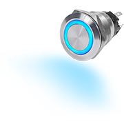 PUSH BUTTON 10A LED RING BLEU