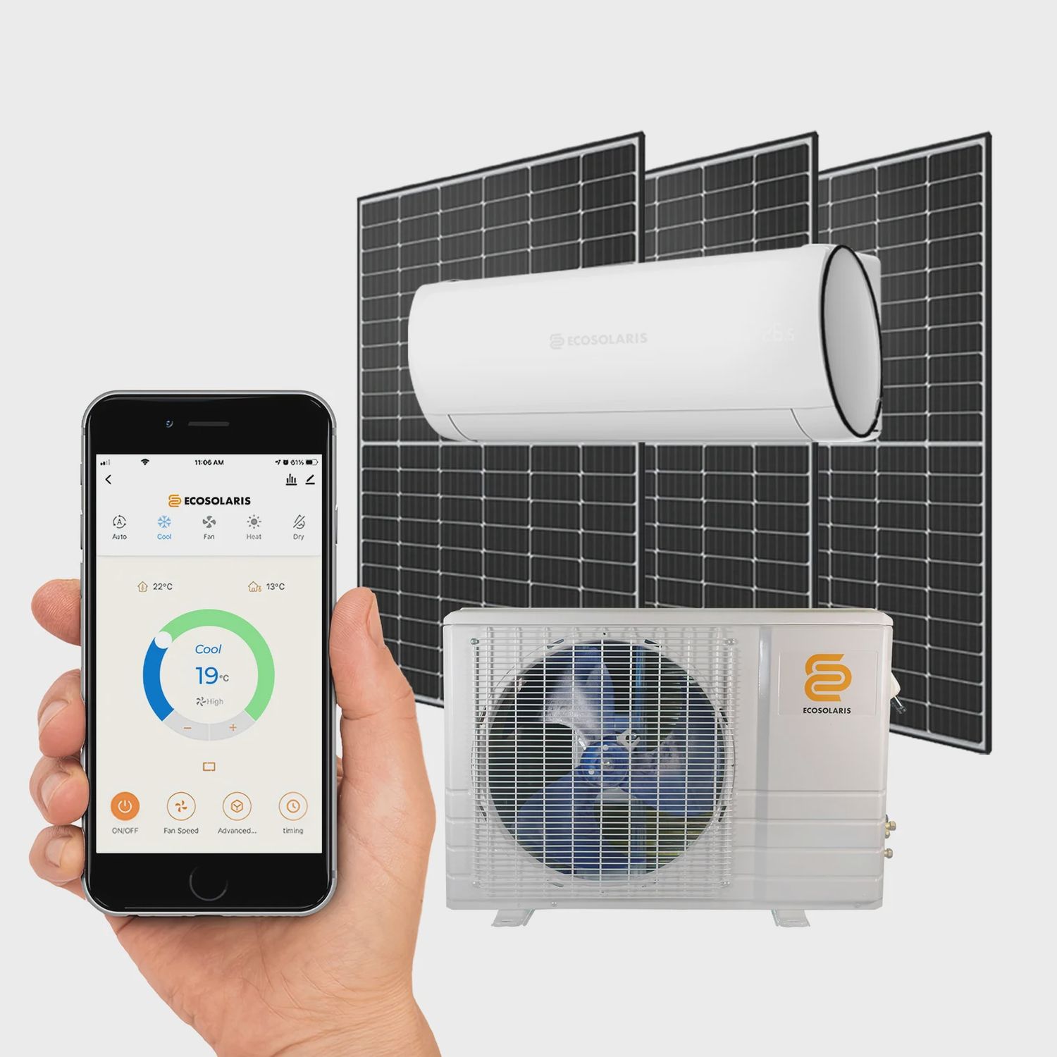 Thermopompe/climatiseur hybride solaire ECOSOLARIS 12 000 BTU + 1110 Watts PV Solaire (Sans tuyauterie)