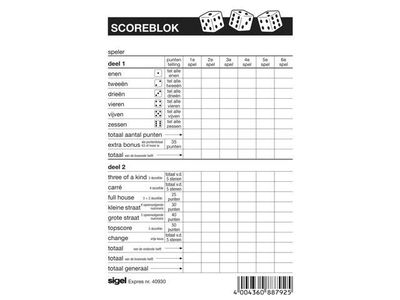 Scoreblok Sigel - Voor Yahtzee - 105x148mm - 100 Vellen