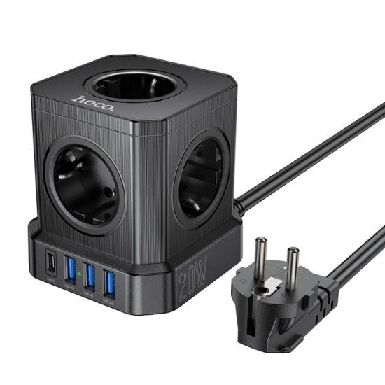 Hoco NS8 Power Cube Stekkerdoos - 5 stopcontacten  3x USB-A  1x USB-C voor snelladen