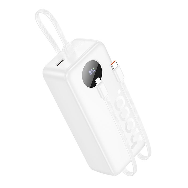Hoco J132 Supercharge Powerbank met 3 geïntegreerde kabels - Wit - 30.000mAh
