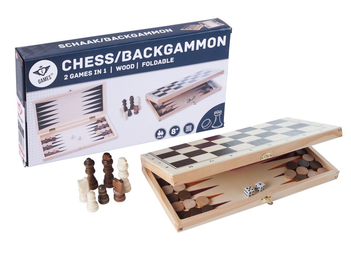 Dubbele Spelset - Schaken en Backgammon in Berkenhout