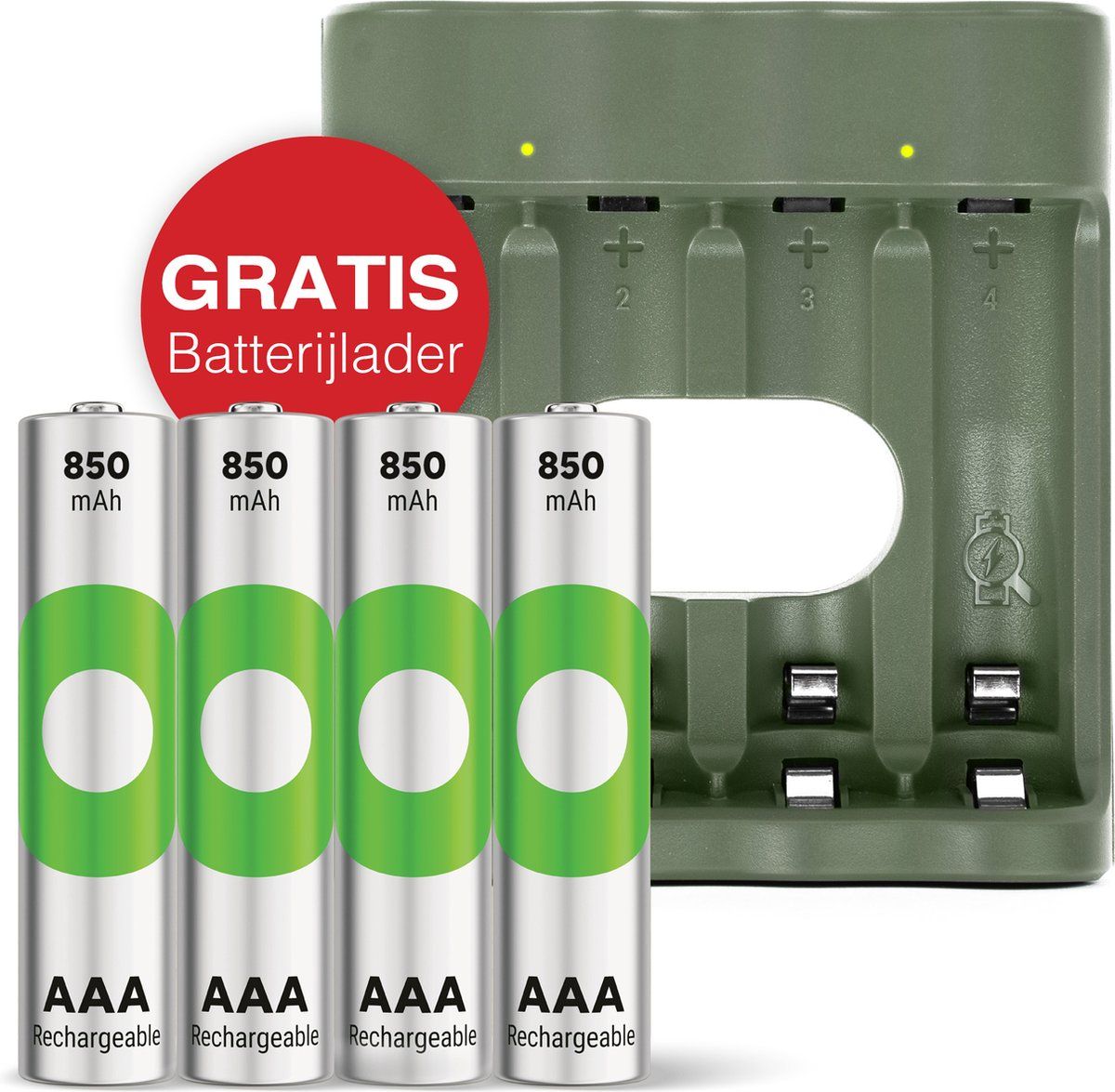 GP ReCyko+ Oplaadbare AAA Micro Batterijen 850mAh (4-pack) + Gratis lader