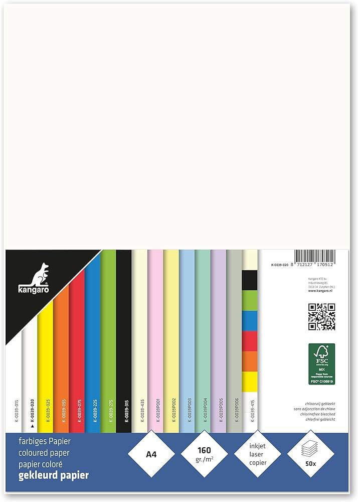 Papier Kangaro A4 160gr Roomwit Pak 50 Vel
