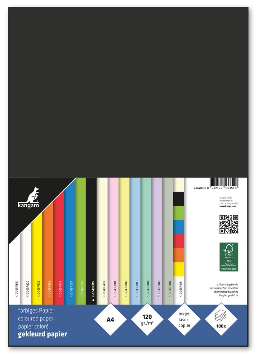 Papier Kangaro A4 120gr Zwart Pak 100 Vel