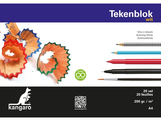 Tekenblok Kangaro 210 x 297 mm 200 gr 20 Vel Wit Zuurvrij Papier