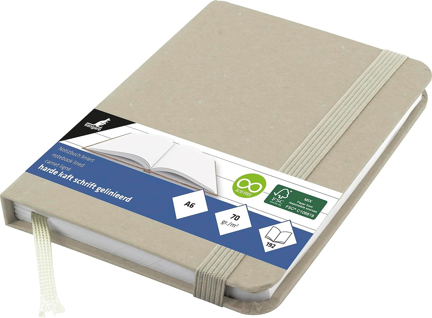 Notitieboek Kangaro Kraft A6 96 Vel  70 Gram  Gelinieerd met Elastiek