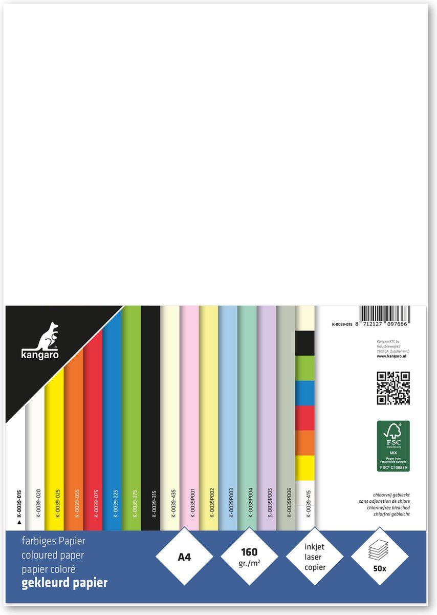 Papier Kangaro A4 160gr Wit Pak 50 Vel