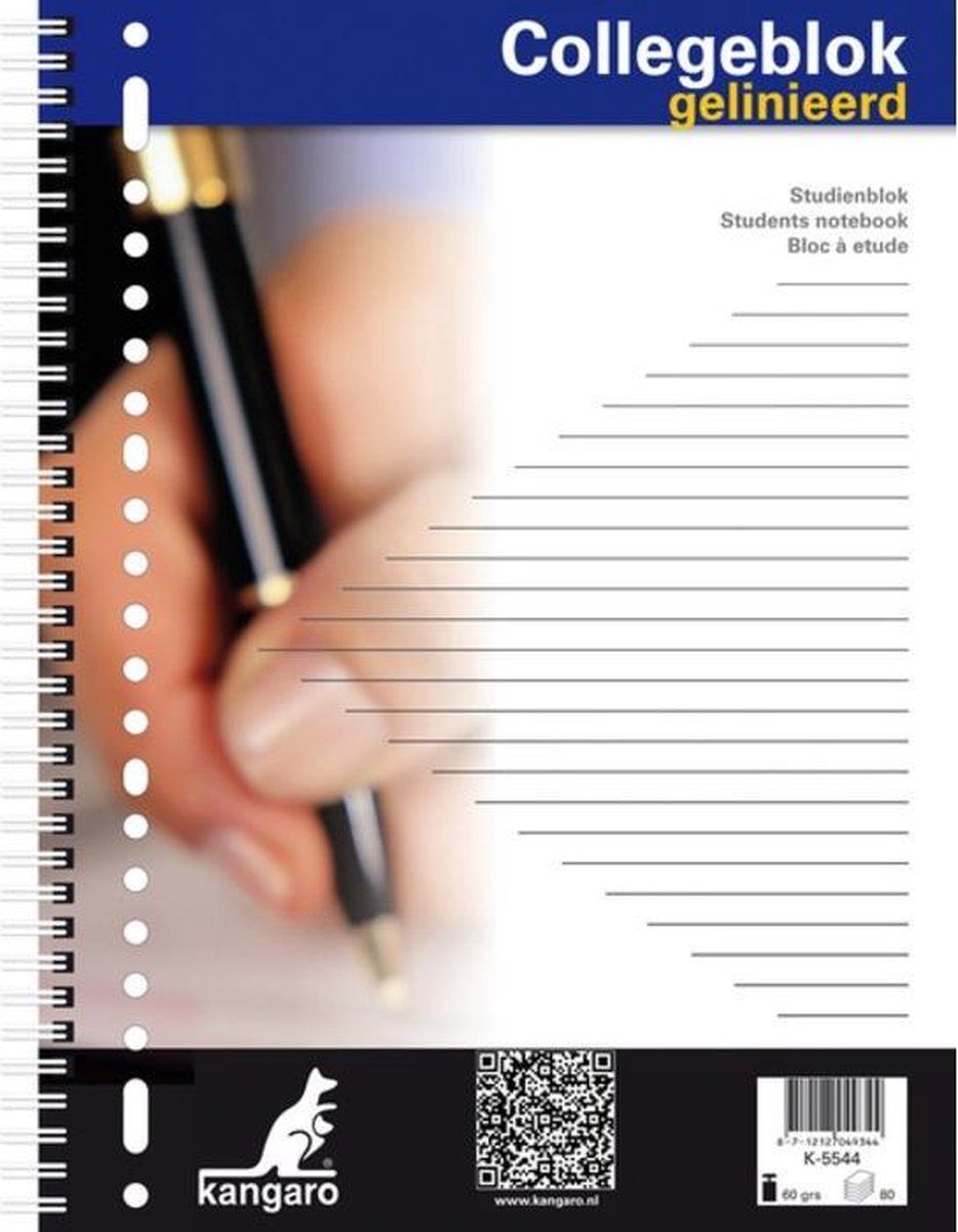 Collegeblok Kangaro A4 Lijn 23R 60 grs 80 Blad